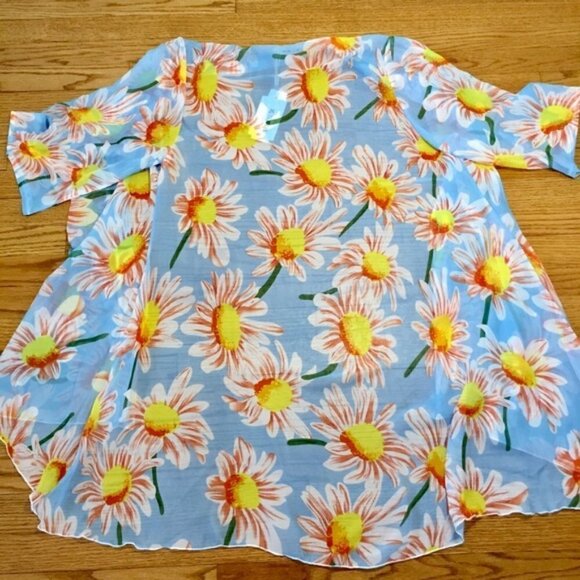 Boho Bold Yellow Daisy Floral Long Duster Kimono M - Picture 8 of 10